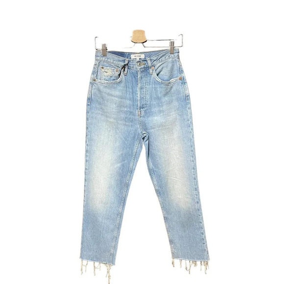 Re/Done '70s Ultra High Waist Stove Pipe Jeans in Worn Blue Size 26 - Picture 2 of 12